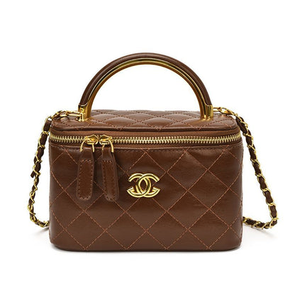 Classic Brown Diamond-Quilted Chain Bag