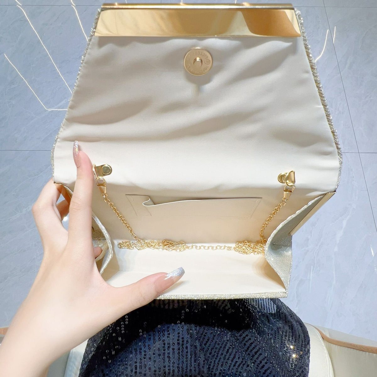 Pleated Glitter Bar-Accent Clutch