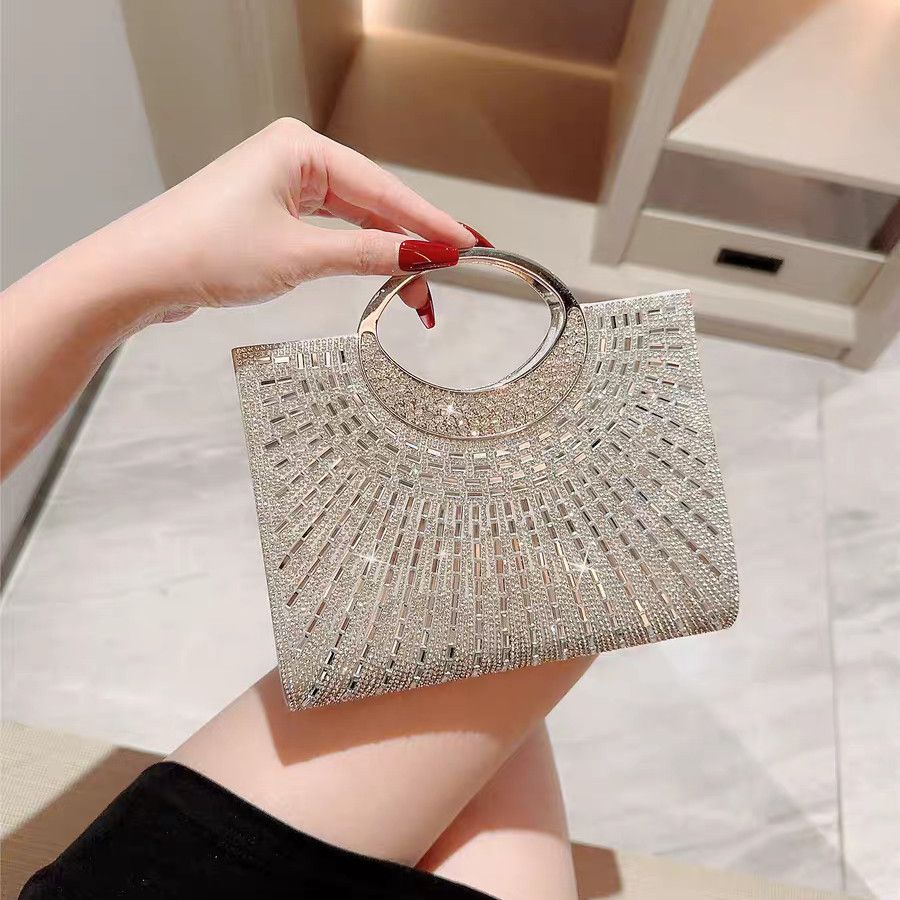 Sunburst Rhinestone Ring-Handle Evening Handbag