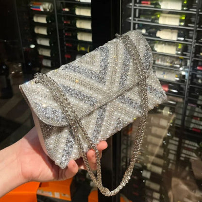 Pearl & Rhinestone Twist-Flap Clutch