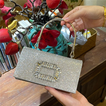 Rhinestone Buckle-Detail Box Clutch
