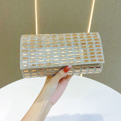 Grid-Pattern Rhinestone Box Clutch