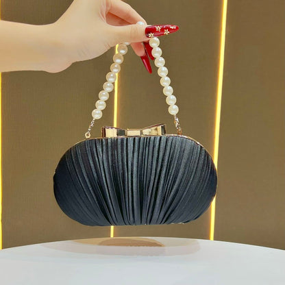 Pleated Satin Teardrop-Accent Evening Bag