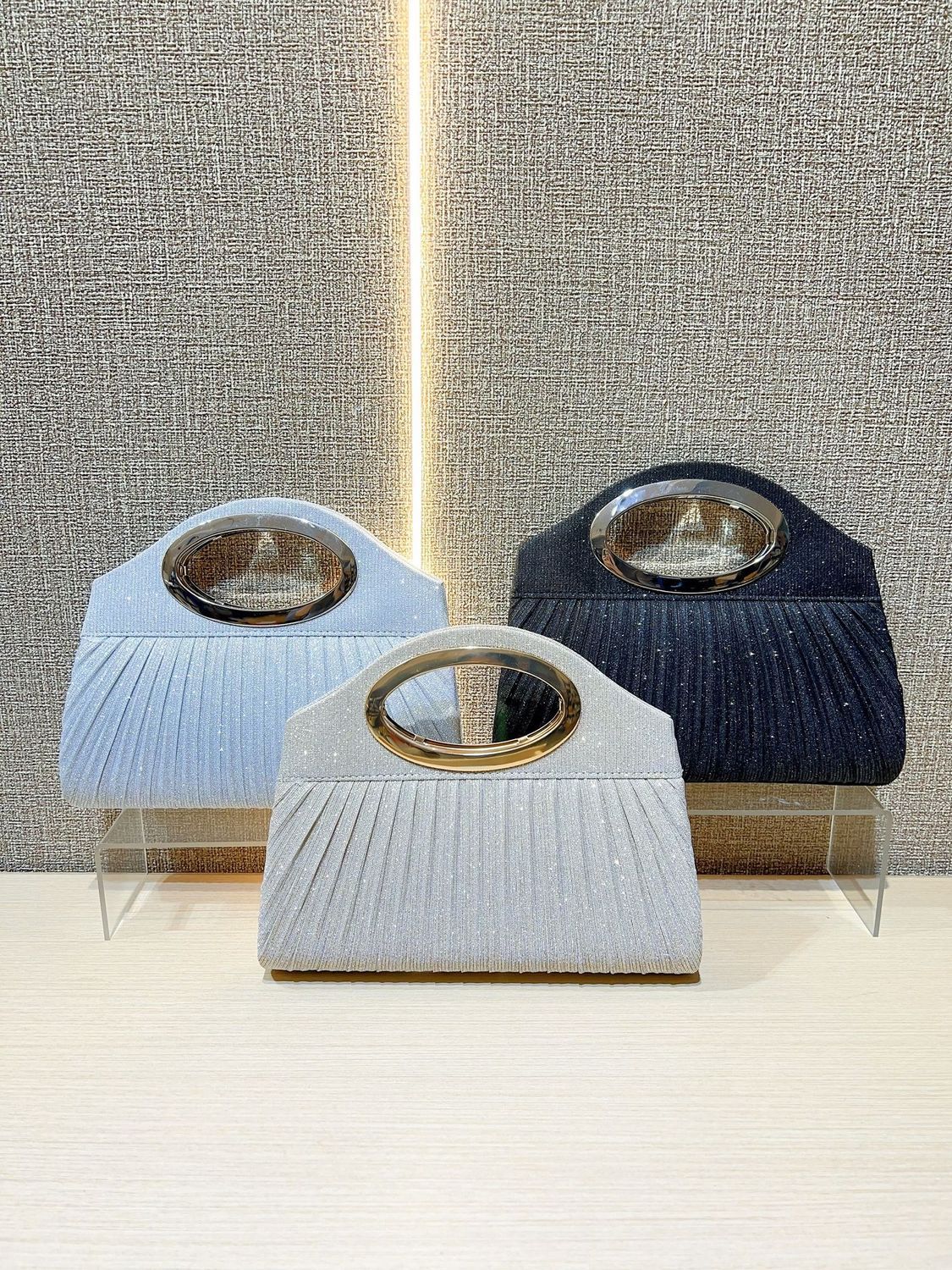 Pleated Oval-Handle Evening Bag