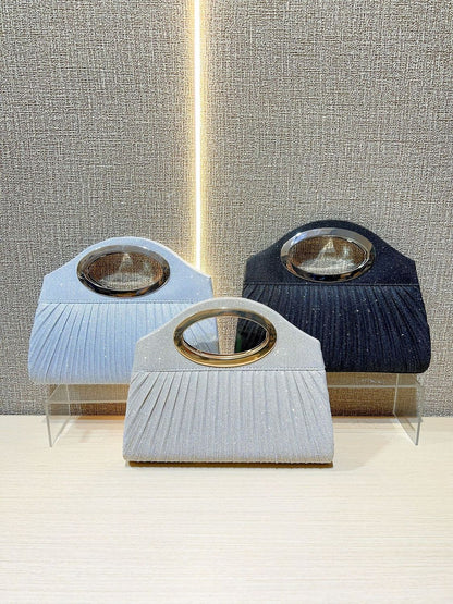 Pleated Oval-Handle Evening Bag