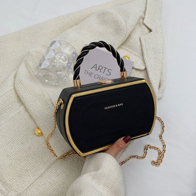 French-Style Structured Box Chain Crossbody Bag