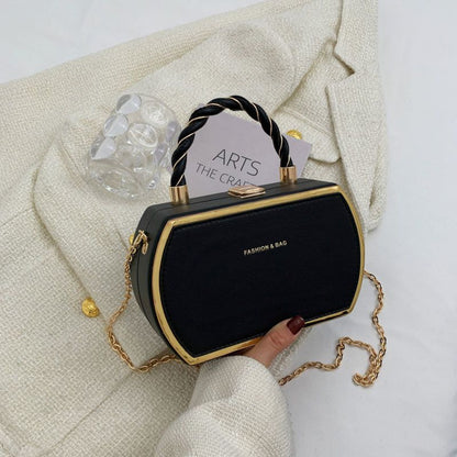 French-Style Structured Box Chain Crossbody Bag