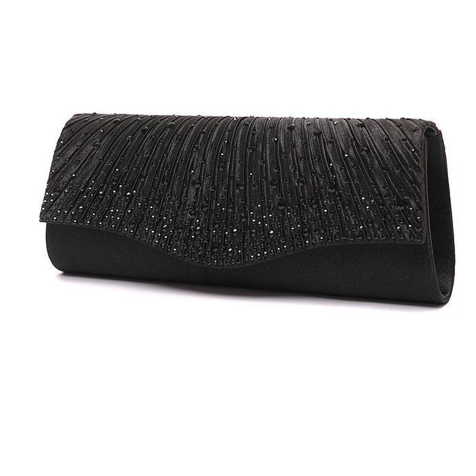 Pleated Glitter Evening Envelope Clutch