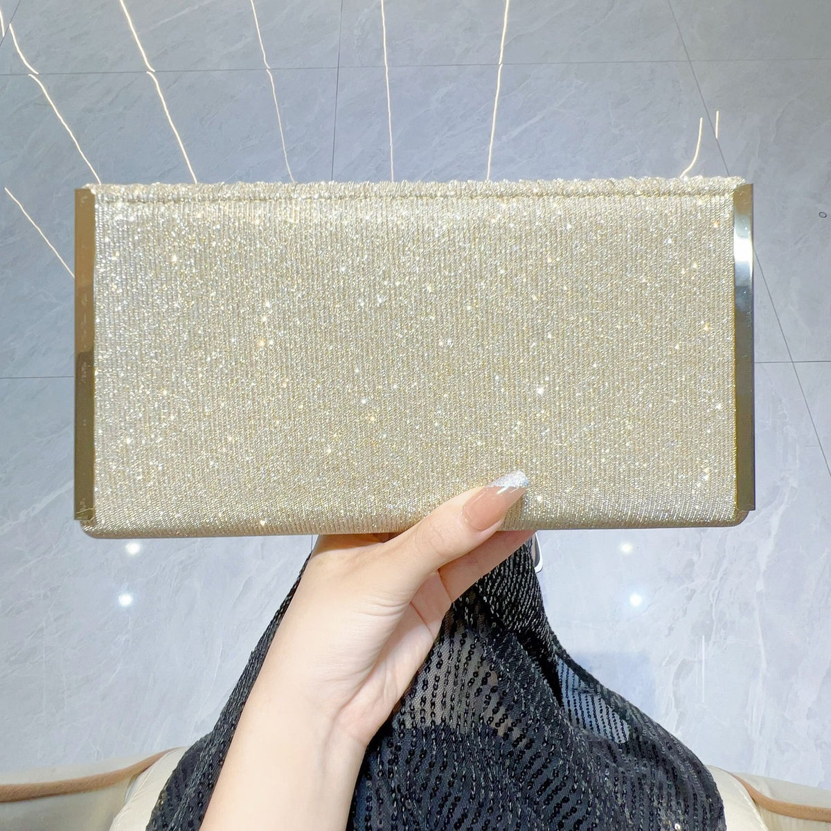 Pleated Glitter Bar-Accent Clutch