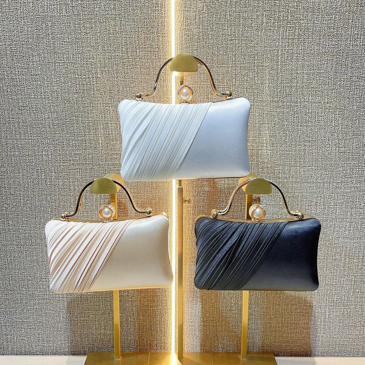 Pleated Pearl-Clasp Evening Handbag