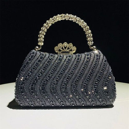 Wavy Rhinestone Crown-Clasp Evening Bag