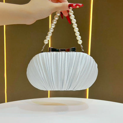 Pleated Satin Teardrop-Accent Evening Bag