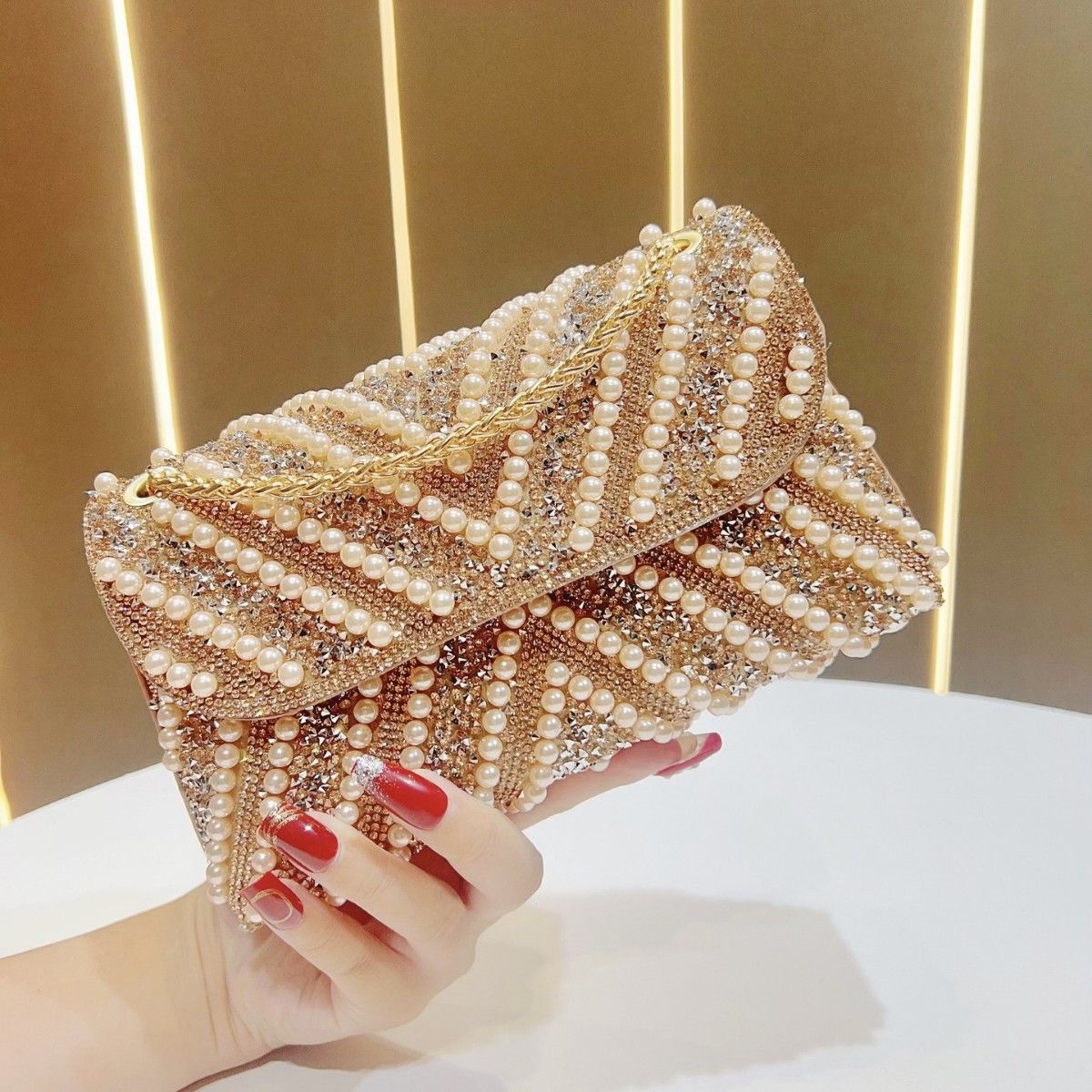 Pearl & Rhinestone Twist-Flap Clutch