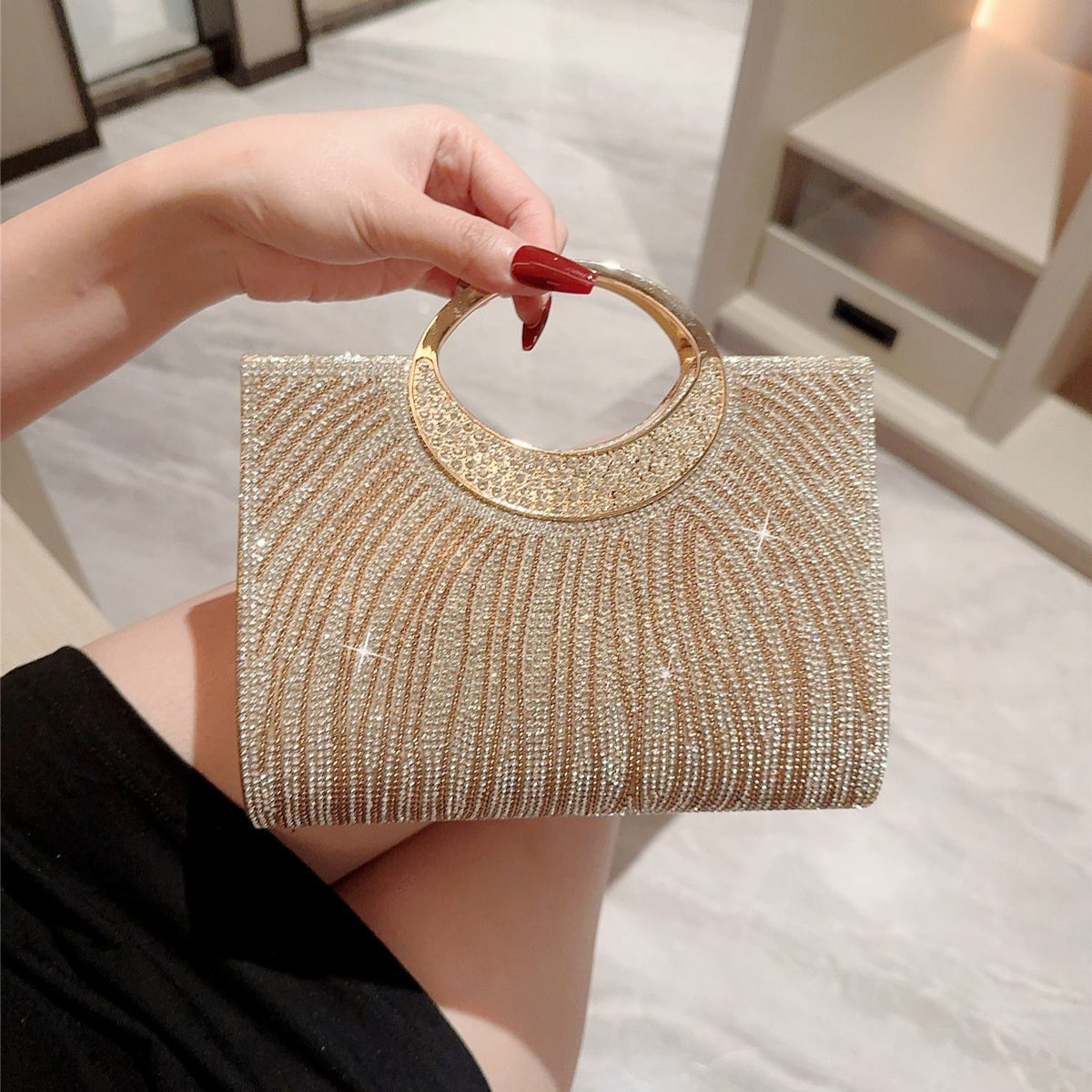 Sparkling Ring-Handle Evening Handbag