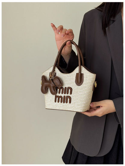 Woven Top-Handle Commuter Bucket Bag