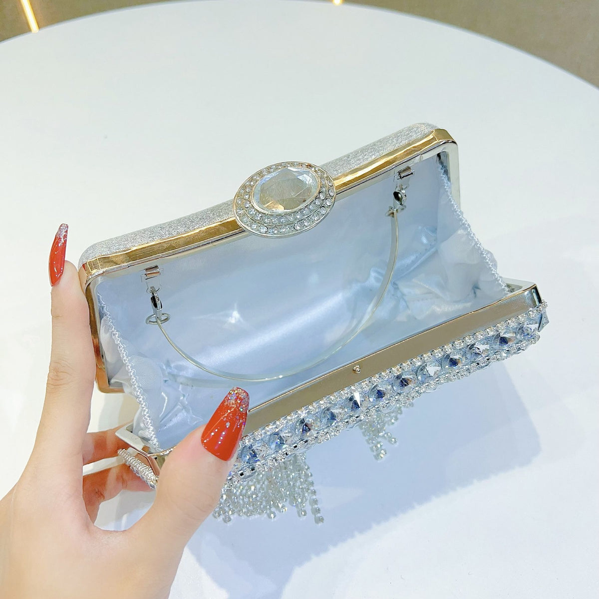 Crystal Tassel Top-Handle Evening Bag