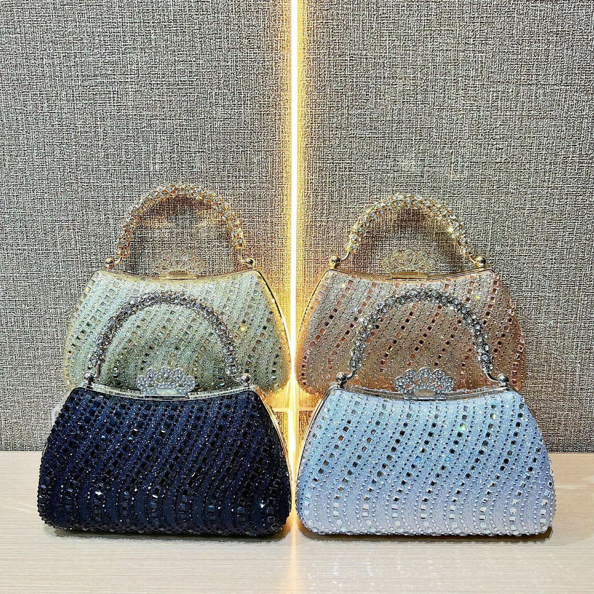 Wavy Rhinestone Crown-Clasp Mini Handbag