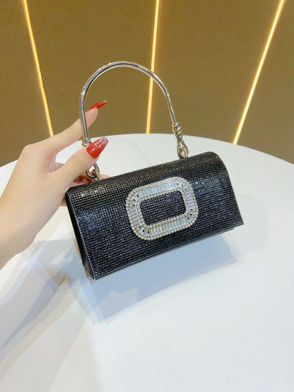 Rhinestone Buckle-Detail Box Clutch