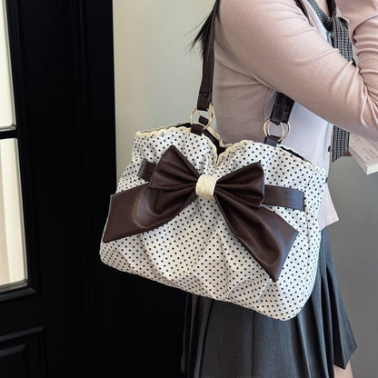 Retro Large-Capacity Bow & Lace Shoulder Tote