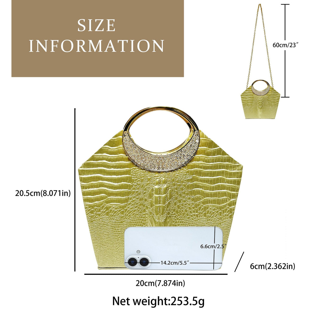 Croc-Embossed Ring-Handle Handbag