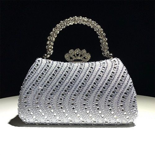 Wavy Rhinestone Crown-Clasp Evening Bag