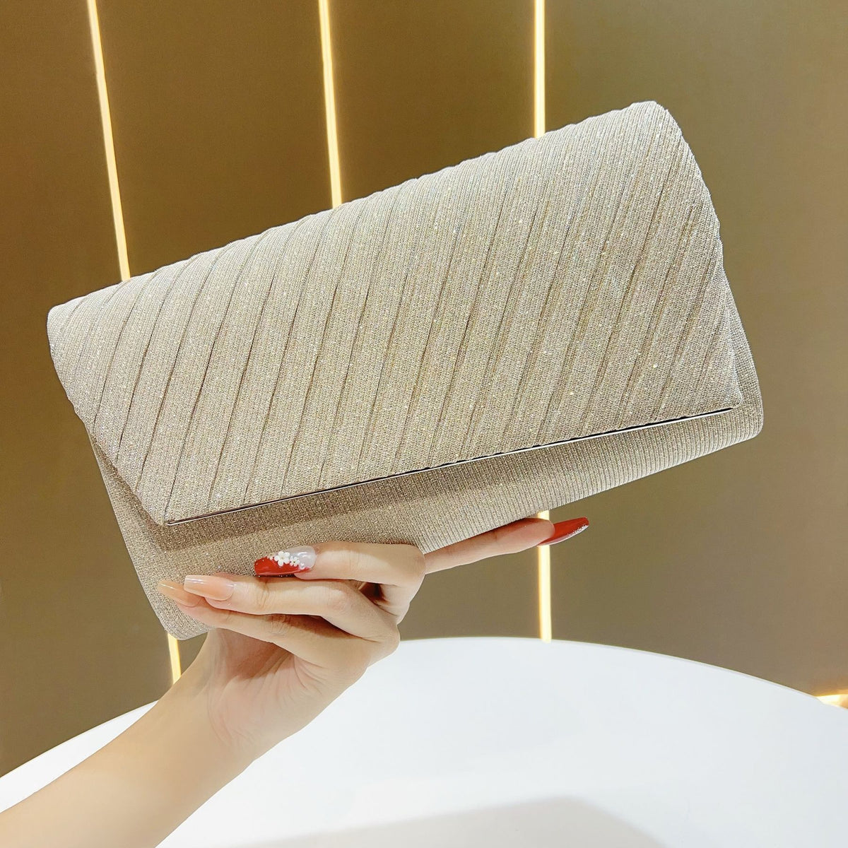 Shimmering Pleated Envelope Clutch