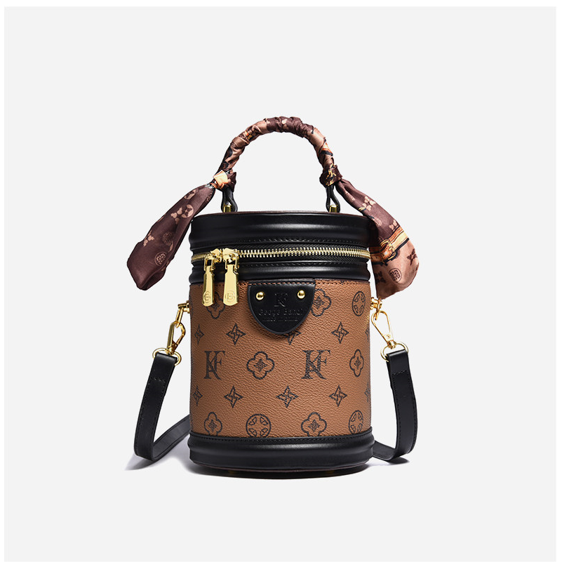 Retro Patterned Top-Handle Bucket Bag