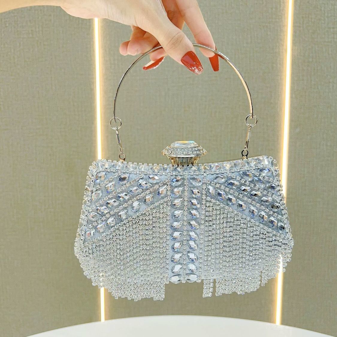 Crystal Tassel Top-Handle Evening Bag