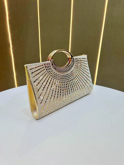 Sunburst Rhinestone Ring-Handle Evening Bag