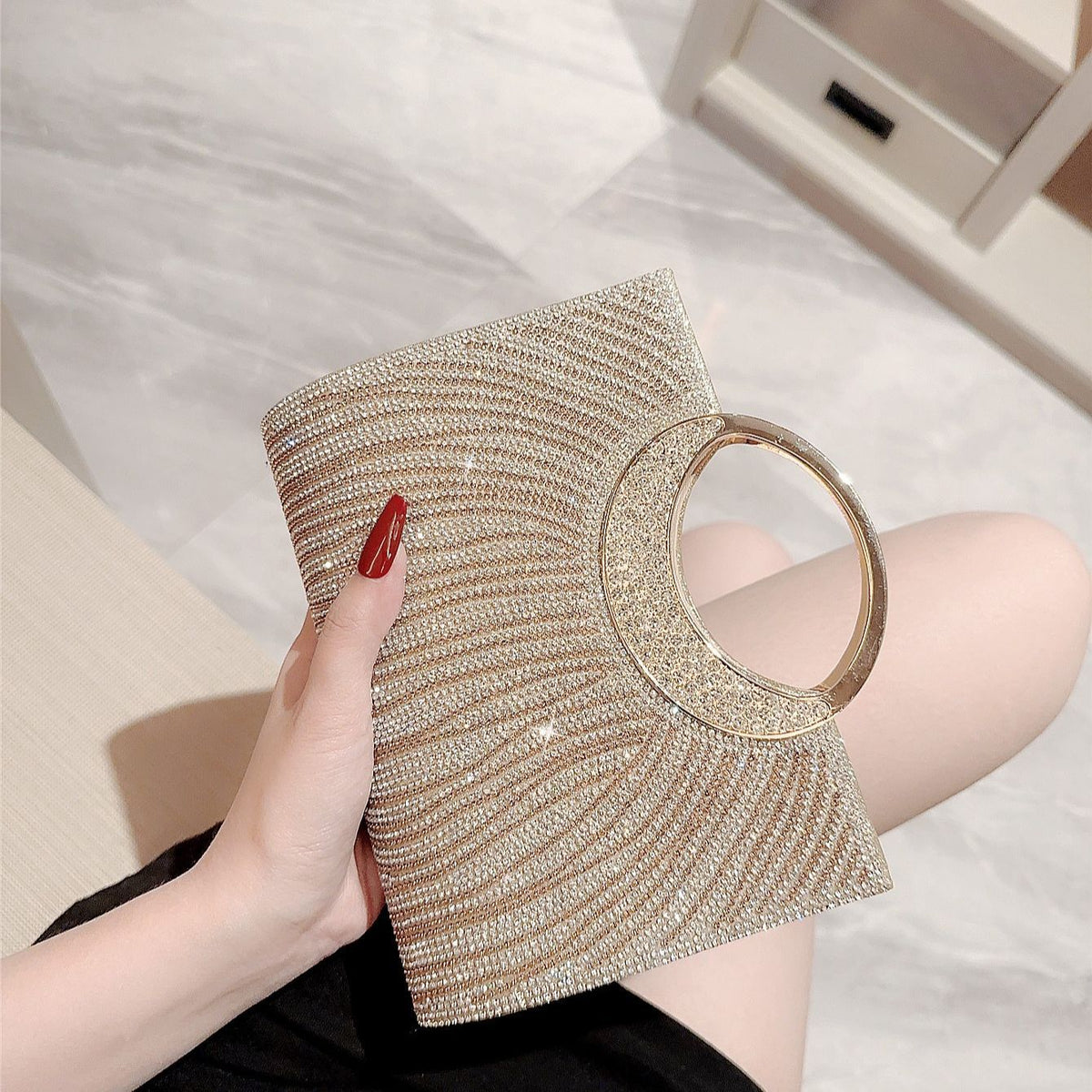 Sparkling Ring-Handle Evening Handbag