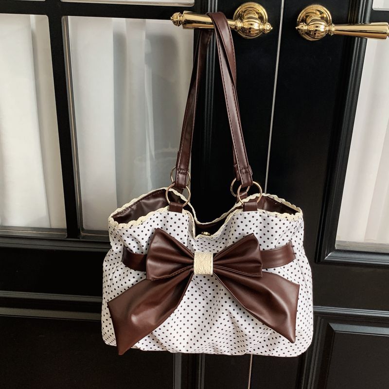 Retro Large-Capacity Bow & Lace Shoulder Tote