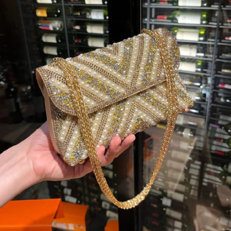 Pearl & Rhinestone Twist-Flap Clutch