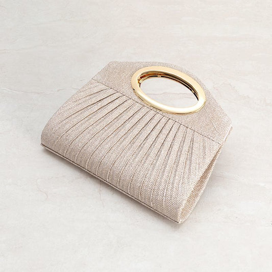 Pleated Oval-Handle Evening Clutch