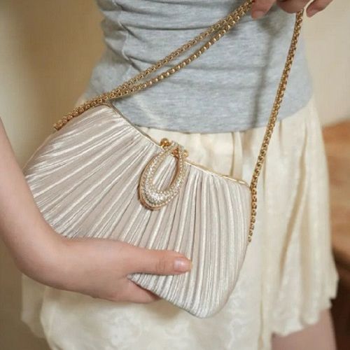 Pleated Teardrop-Accent Evening Handbag
