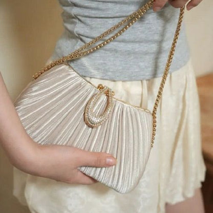 Pleated Teardrop-Accent Evening Handbag