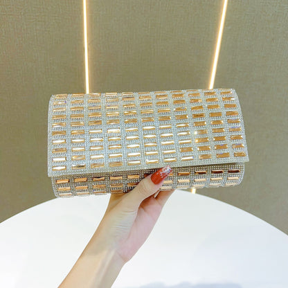 Grid-Pattern Rhinestone Box Clutch