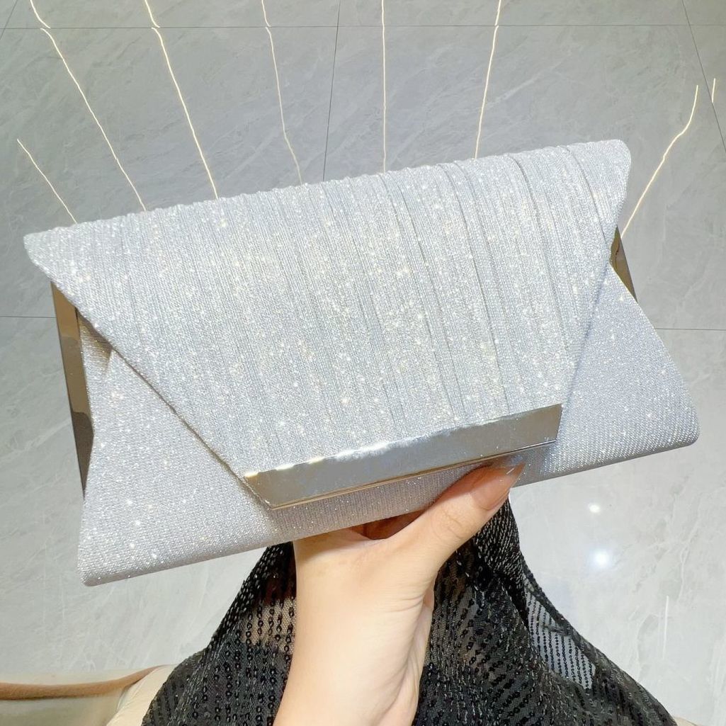 Pleated Glitter Bar-Accent Clutch
