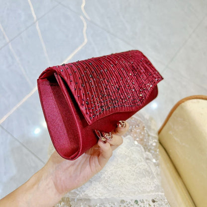 Pleated Glitter Envelope Clutch