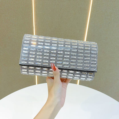 Grid-Pattern Rhinestone Evening Clutch