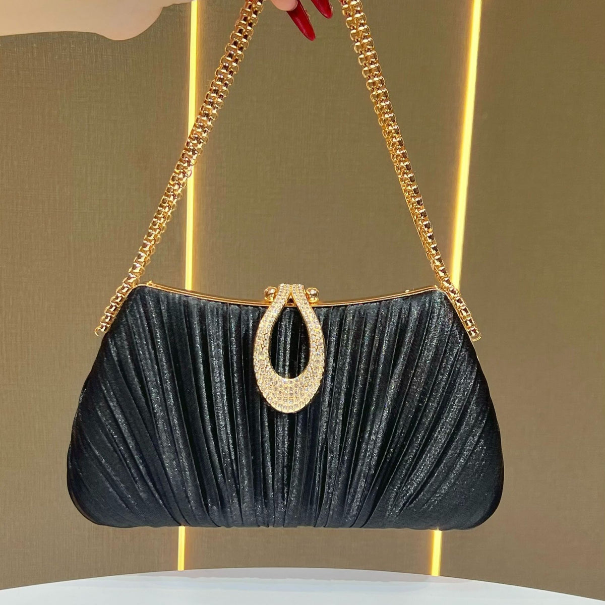 Pleated Teardrop-Accent Evening Handbag