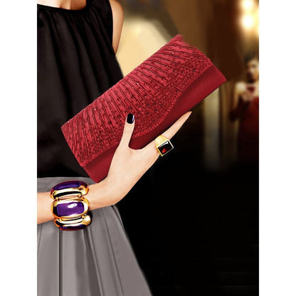 Pleated Glitter Envelope Clutch