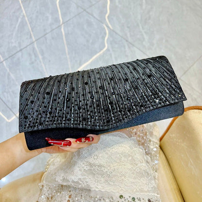 Pleated Glitter Envelope Clutch