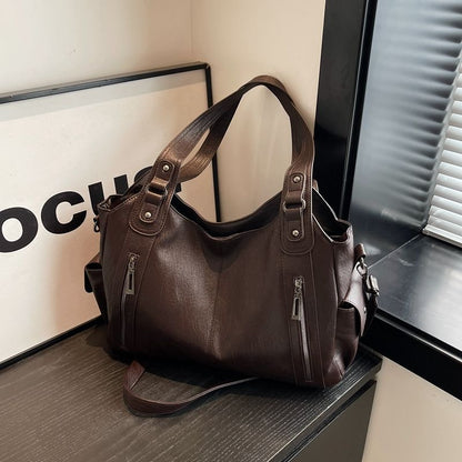 Large-Capacity Retro Commuter Shoulder Tote