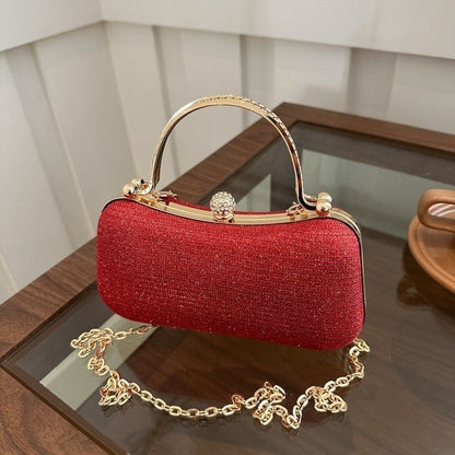Shimmering Gold-Lock Evening Chain Bag