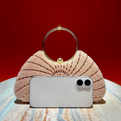 Spiral Beaded Ring-Handle Evening Bag