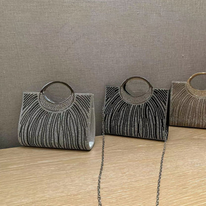 Wavy Rhinestone Ring-Handle Handbag