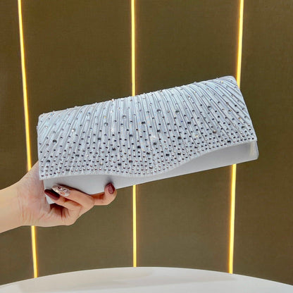 Pleated Glitter Evening Envelope Clutch