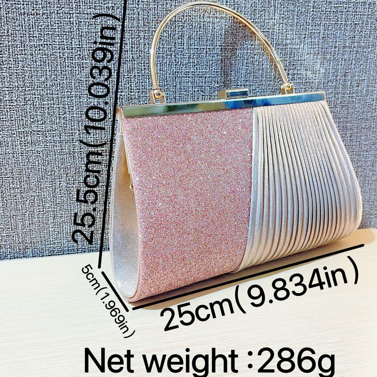 Pleated Metal-Handle Evening Bag