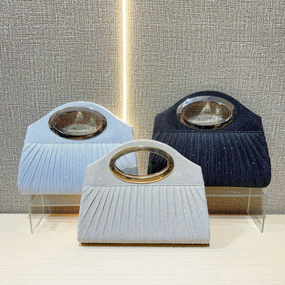 Pleated Oval-Handle Evening Clutch