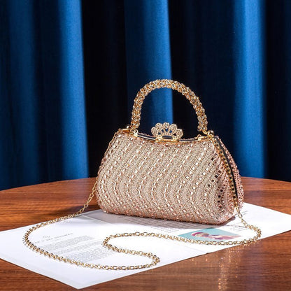 Wavy Rhinestone Crown-Clasp Mini Handbag